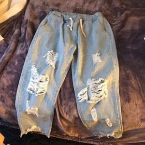 Boyfriend high wasted elastic tie jeans